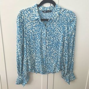 Zara Blue/White Leopard Blouse Size S